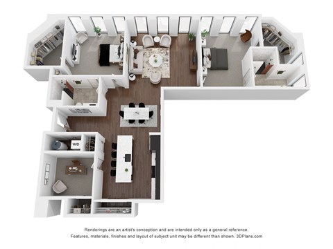 Floor plan for 2 beds, 2 baths, 1601 sqft